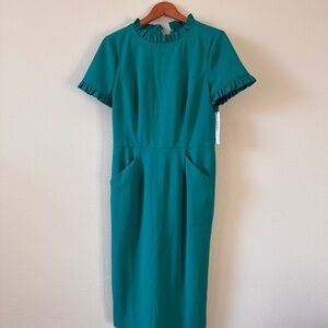 Maggie London Teal Ruffle Neck Dress, Size 10